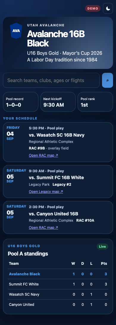 Sibling team schedule in dark mode