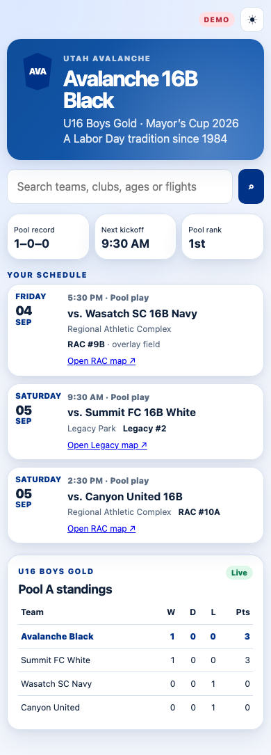 Sibling team schedule in light mode