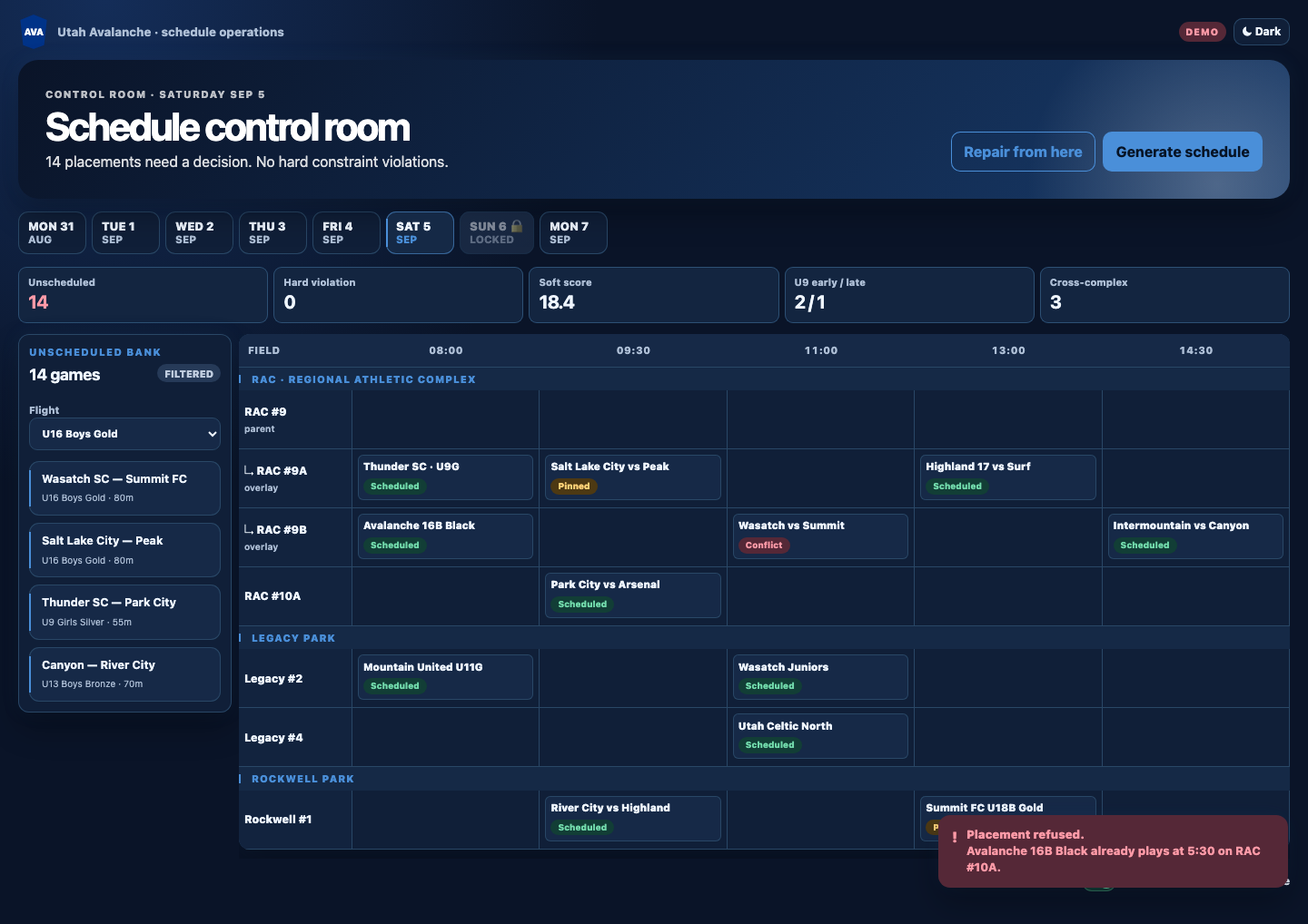 Control room coordinator in dark mode