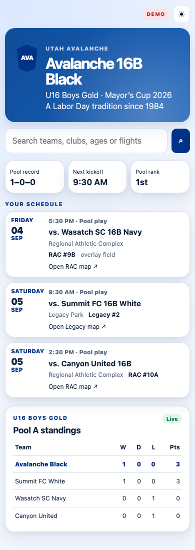 Control room team schedule in light mode
